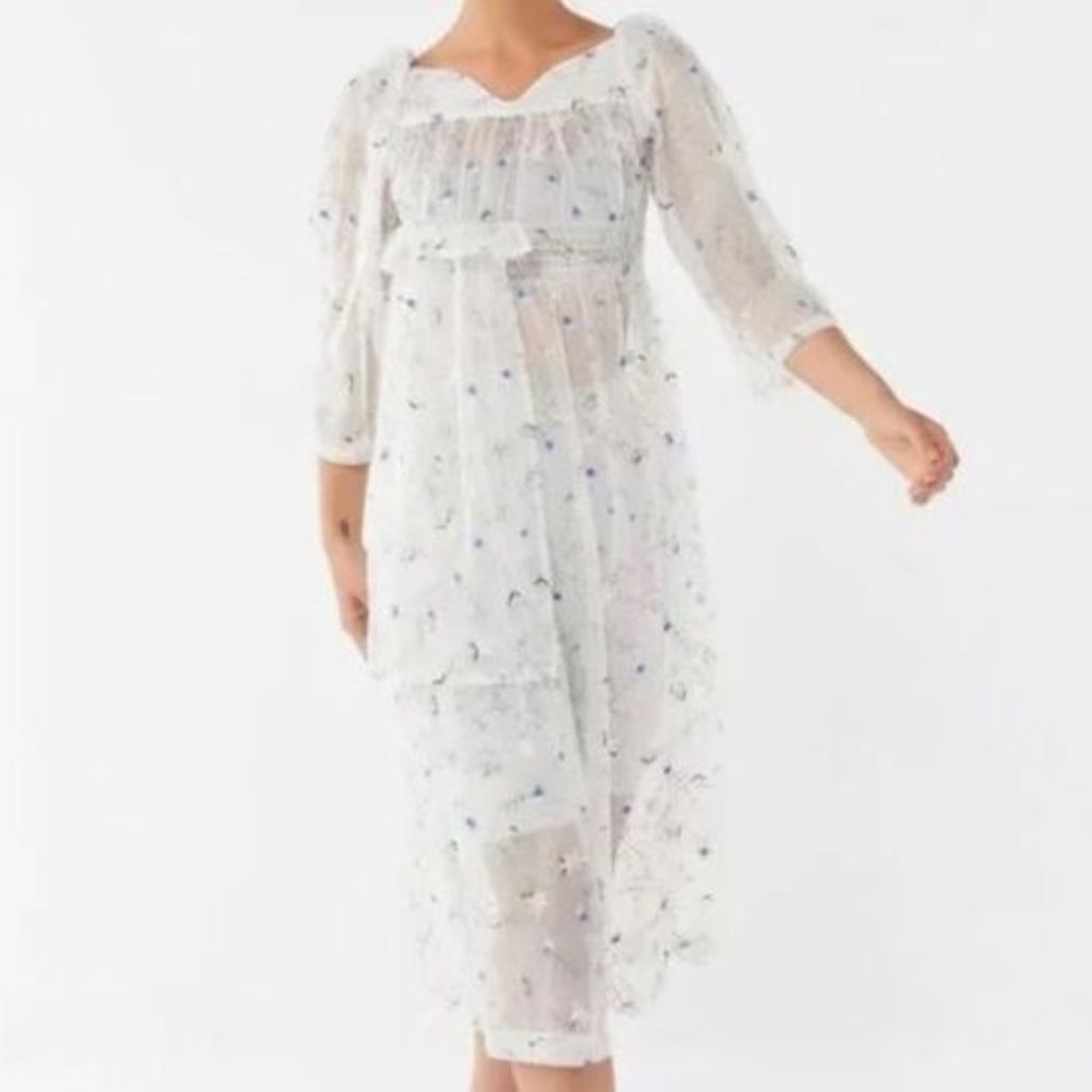 House Of Sunny Midsummer Posy Sheer Floral Midi Dress